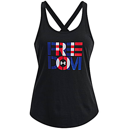 Under Armour Women's UA Freedom Black/Mod Grey Graphic Scoop Neck Sleeveless Tank Top