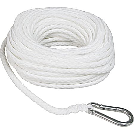 White Hollow Braid Polypropylene Anchor Rope w/ Hook