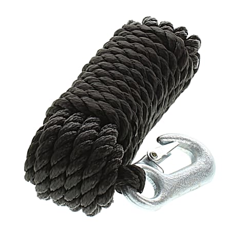 20 ft Black Winch Rope w/ Hook