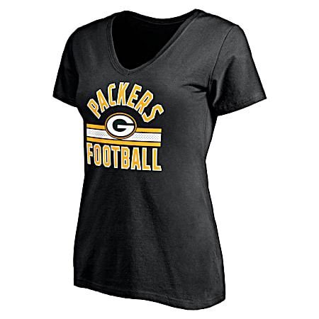 Women's Green Bay Packers Black Team Logo Graphic V-Neck Short Sleeve Cotton T-Shirt