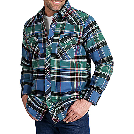 Men's Big & Tall Plaid Western Quilt Lined Button Front Long Sleeve Shirt - Assorted