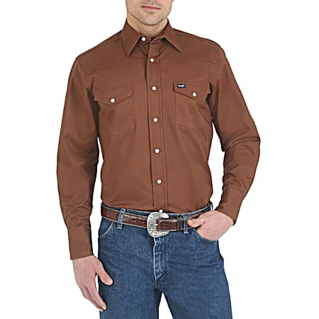 Men's Brown Advanced Comfort Cowboy Cut Button Front Long Sleeve Shirt