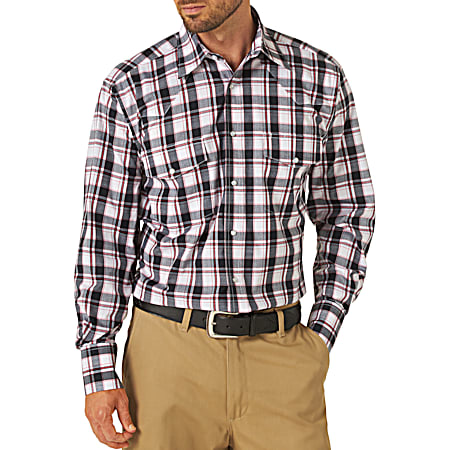 Wrangler Men's Black/Red Plaid Wrinkle Resist Snap Front Long Sleeve Woven Shirt