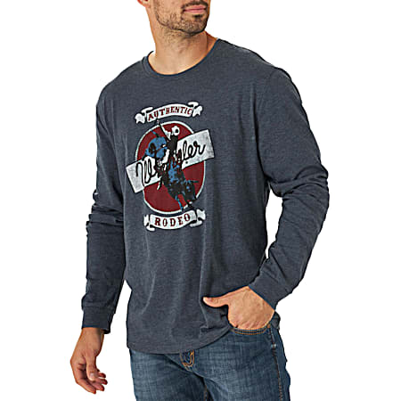 Men's Western Navy Authentic Wrangler Rodeo Graphic Crew Neck Long Sleeve T-Shirt