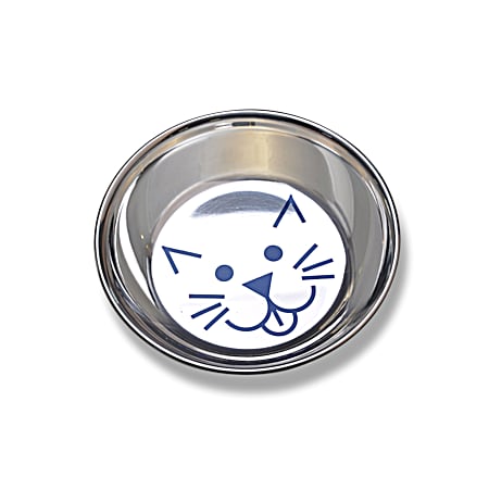 Van Ness 8 oz Heavyweight Stainless Steel Saucer Style Decorated Cat Dish