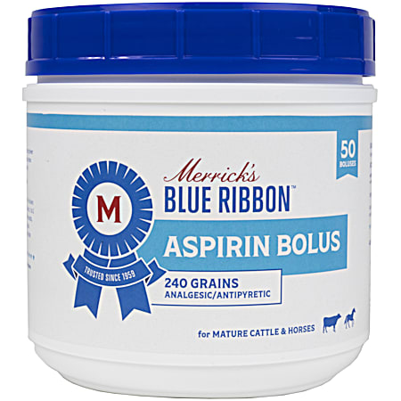 Aspirin Bolus 240 Grains for Cattle & Horses - 50 Ct