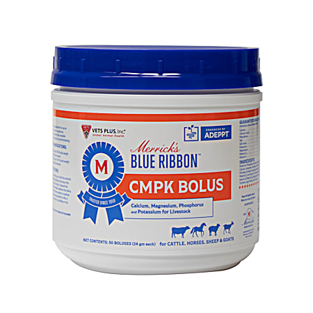 Merrick's Blue Ribbon CMPK Bolus for Cattle, Horses, Sheep & Goats - 50 Ct