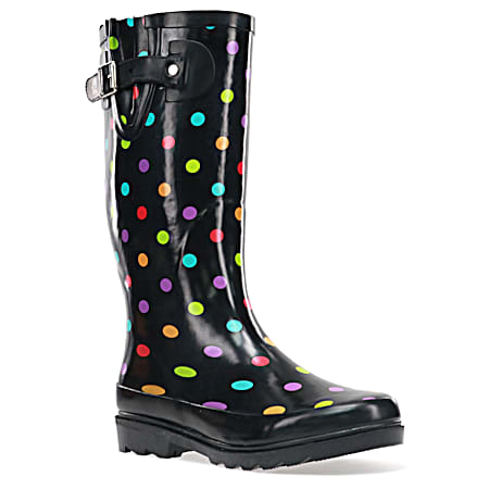 Ladies' Dot City Black Waterproof Tall Rain Boot