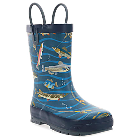Western Chief Boys' Navy Gone Fish'n Rain Boots