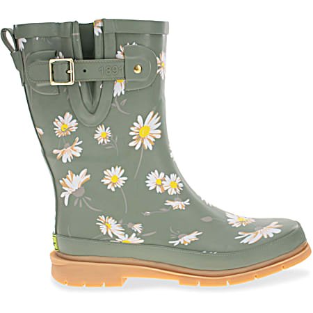 Ladies' Dainty Daisy Green Mid Rain Boots