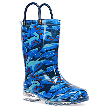 Boys' Shark Chase Lighted Blue Rain Boots