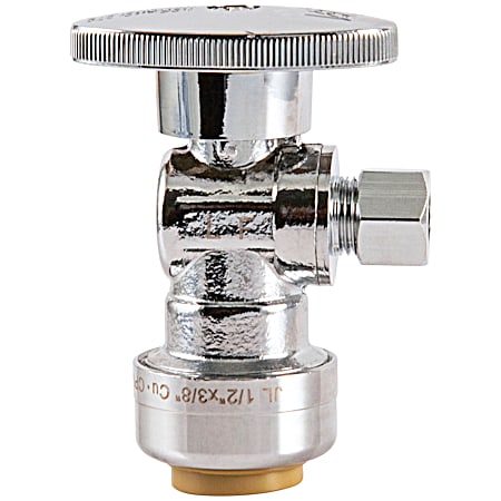 PlumbCraft Chrome Push-to-Connect Angle Valve w/ 1/2 in Push Connect & 1/4 in OD