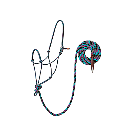 Weaver Leather EcoLuxe Bamboo Average Black/Turquoise/Purple/Charcoal Rope Halter w/ 10 ft Lead