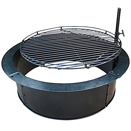 33.5 in Stone Fire Pit Insert w/ Swing Out Grill