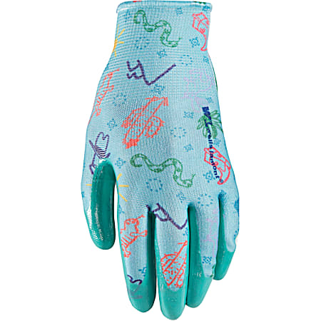 Kids Teal Nitrile Coated Polyester Gloves