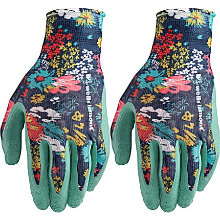 Ladies' Floral Foam Latex Gloves - 2 Pk