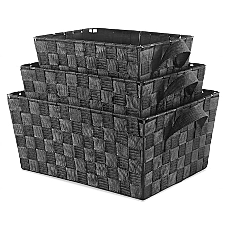 3 Pc Black Woven Strap Nesting Storage Baskets