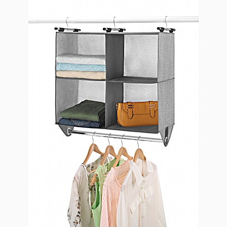 Whitmor Hanging 4-Section Gray Closet Organizer w/ Garment Rod