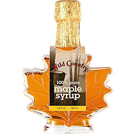 3.4 oz. Maple Syrup in Fancy Maple Leaf Glass Bottle