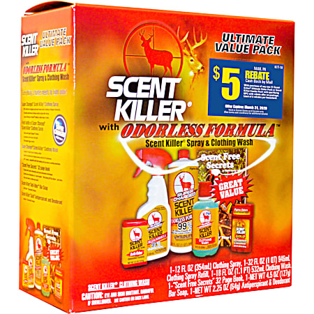 Scent Killer Ultimate Value Pack w/ Odorless Formula Scent Killer Spray & Clothing Wash