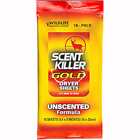 Scent Killer Gold Dryer Sheets - 18 Pk