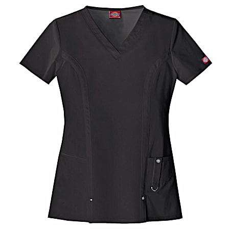 Dickies Misses' Xtreme Stretch Black Contemporary Fit V-Neck Scrub Top