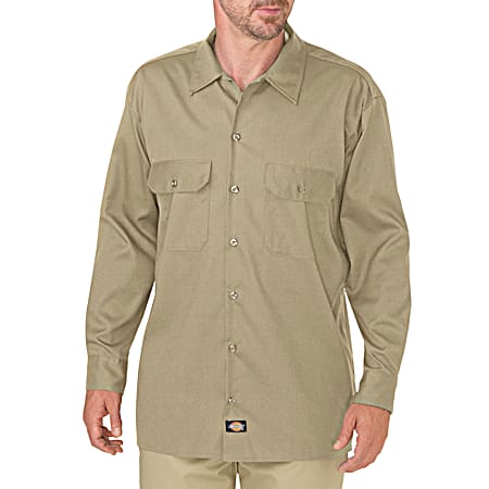 Men's FLEX Desert Sand Relaxed Fit Button Front Long Sleeve Twill Work Shirt