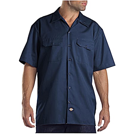 Men's FLEX Dark Navy Button Front Short Sleeve Twill Work Shirt