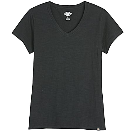 Women's Black V-Neck Short Sleeve Cotton T-Shirt