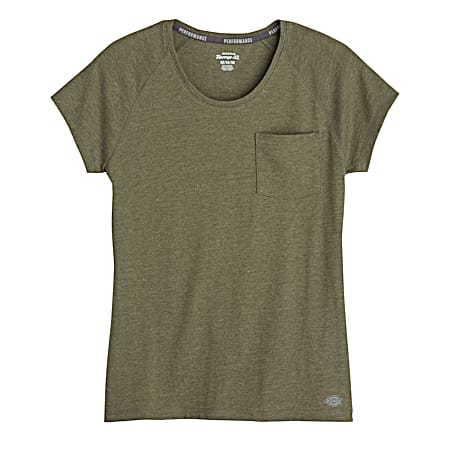 Women's Performance Military Green Heather Crew Neck Short Sleeve T-Shirt