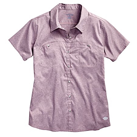 Women's Performance Lilac Heather Snap Front Short Sleeve Woven Shirt