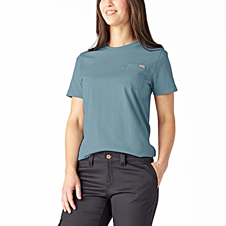 Women's Dockside Blue Heavyweight Short Sleeve Pocket Shirt