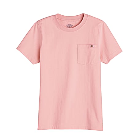 Women's Lotus Pink Heavyweight Crew Neck Short Sleeve Cotton T-Shirt w/Pocket