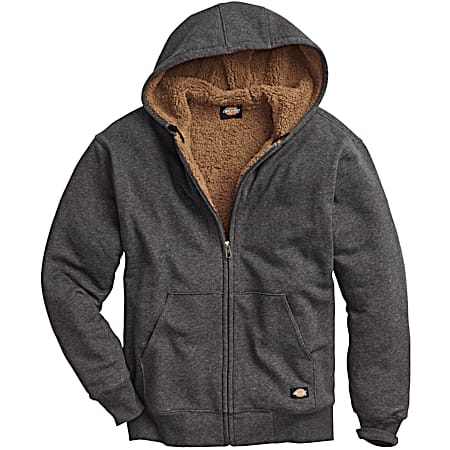Men's Dark Heather Grey Hooded Full Zip Long Sleeve Sherpa Lined Jacket
