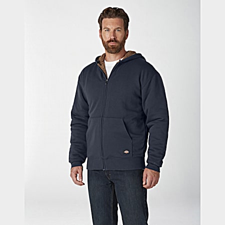 Men's Dark Navy Hooded Full Zip Long Sleeve Sherpa Lined Jacket