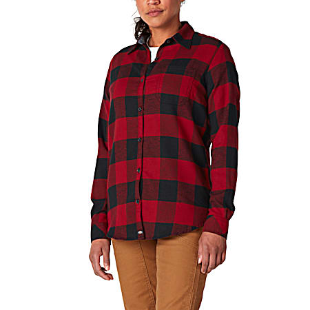 Dickies Women's Buffalo Aged Brick Button Front Long Sleeve Flannel Shirt w/Pocket
