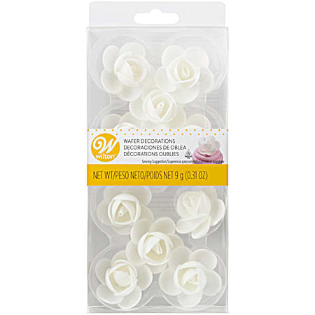 White Wafer Rose Decorations - 10 ct