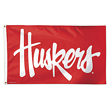 3 ft x 5 ft Nebraska Huskers Logo Red Deluxe Flag