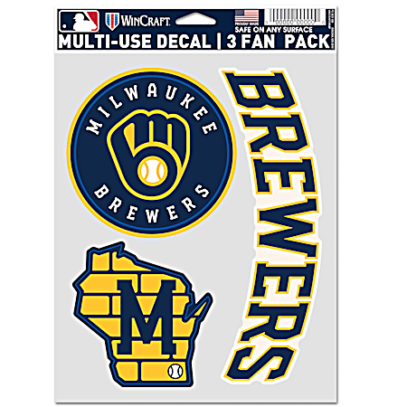 Milwaukee Brewers Multi-Use Decals - 3 Fan Pack
