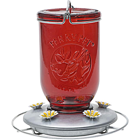 32 oz Red Mason Jar Glass Hummingbird Feeder