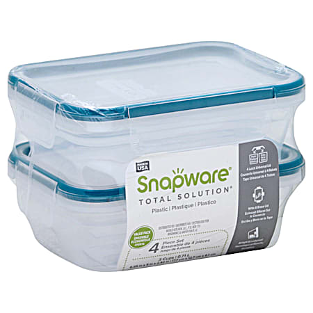 3-Cup Clear/Blue Total Solution Plastic Small Rectangle Food Storage Container - 2 pk