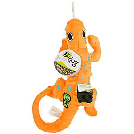 goDog Amphibianz Medium Orange Salamander Plush Squeaker Dog Toy