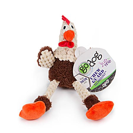 Just for Me Skinny Brown Rooster w/ Chew Guard Technology Plush Squeaker Dog Toy