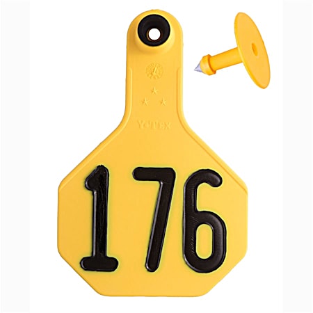 Medium Yellow Combo Numbered 176-200 3 Star Ear Tags - 25 Pk