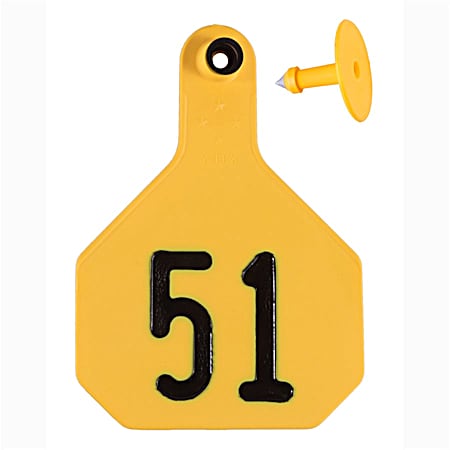 Large Yellow Combo Numbered 51-75 4 Star Ear Tags - 25 Pk