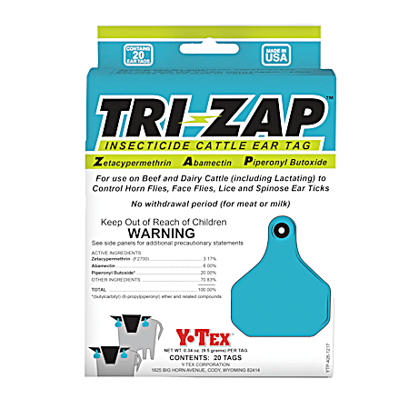 All American Tri-Zap Insecticide Cattle Ear Tags - 20 Pk