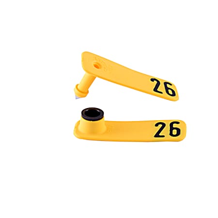 Yellow Sheepstar Combo Numbered 26-50 2-Piece Ear Tag System for Livestock ID - 25 Tags