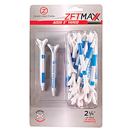 Zero Friction ZFTMaxx 2.75 in White 4-Prong Golf Tees - 24 Ct