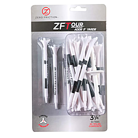 Zero Friction ZFTour 3.25 in White 3-Prong Golf Tees - 30 Ct