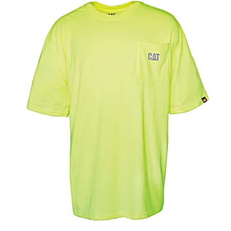 CAT Adult Yellow HI-Vis Logo Graphic Crew Neck Short Sleeve Pocket T-Shirt